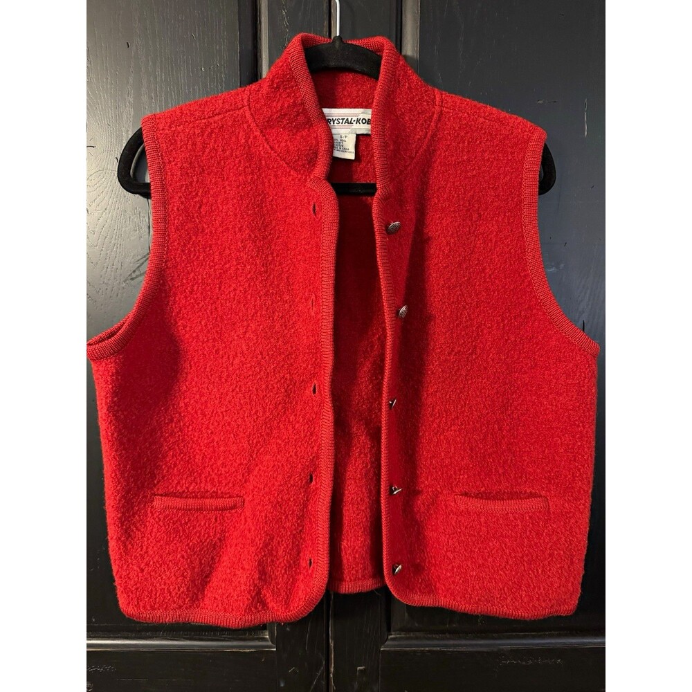 Vintage Crystal-Kobe Women’s Red Button Front Short Vest w/ Pockets Size S